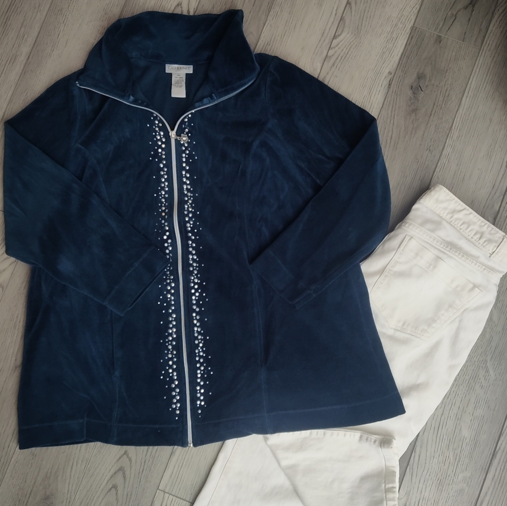 Velour Catherine's OX 14/16W Blue Beaded front zip Jacket. Excellent condition - Picture 8 of 10